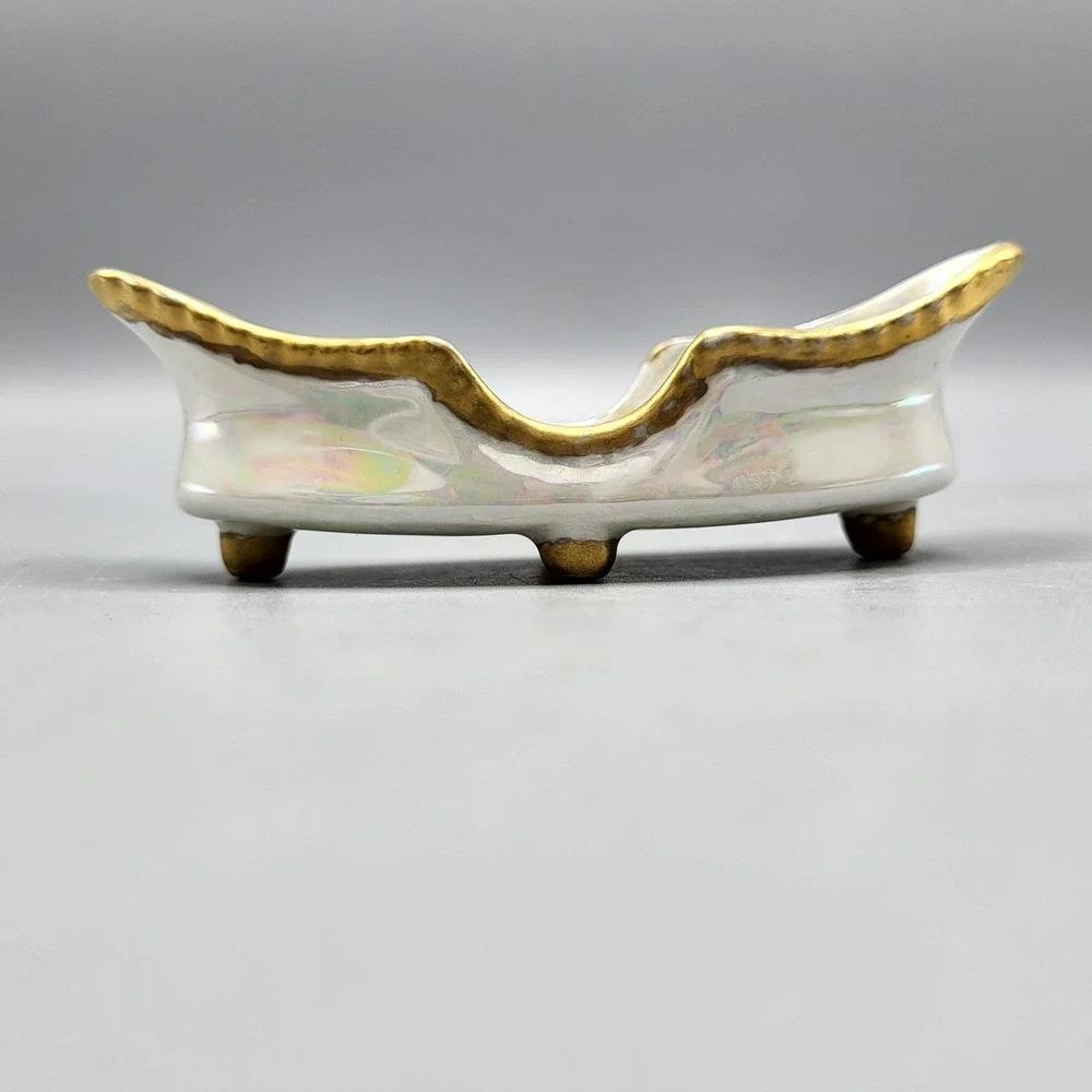 Prov Saxe Germany Trinket Dish Set Vintage Lusterware Gold Trim Footed White